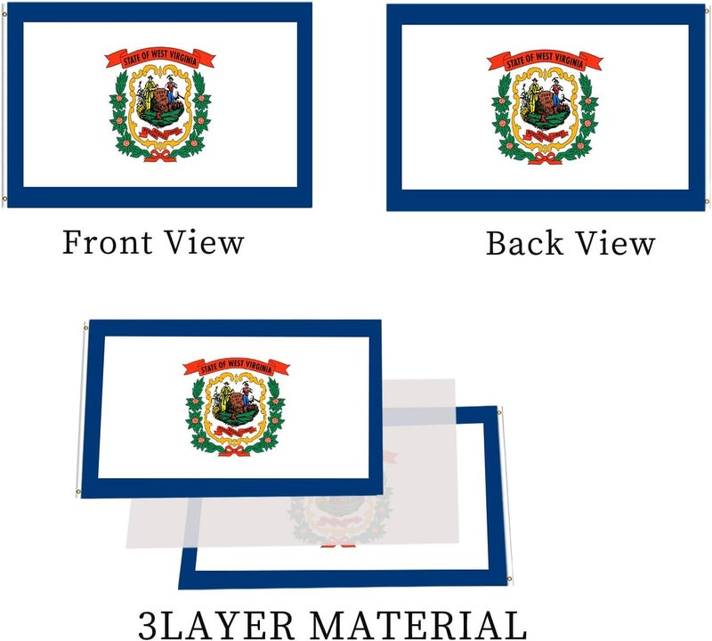 ARSOF West Virginia State Flag 3x5 Outdoor Double Sided WV State Flag Heavy Duty Vivid Colors State of West Virginia Flags 3 Ply with Durable Canvas Header and 2 Brass Grommets - Image 3
