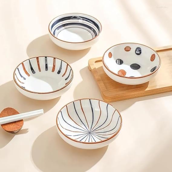 NAIDEV Ceramic Dip Bowls Set Dipping Sauce Bowls Elegant Matte Serving HandPainted Dinnerware Dish Set Sauce Seasoning Chutney Soy Dipping Bowl Dessert Plates SetSet of 6 - Image 3