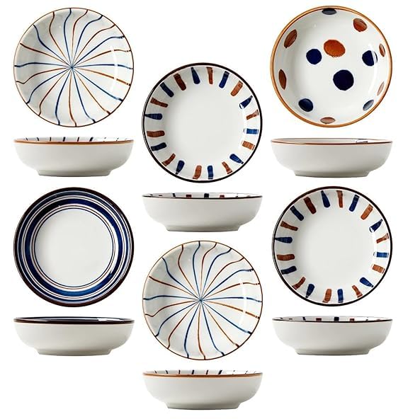 NAIDEV Ceramic Dip Bowls Set Dipping Sauce Bowls Elegant Matte Serving HandPainted Dinnerware Dish Set Sauce Seasoning Chutney Soy Dipping Bowl Dessert Plates SetSet of 6 - Image 1