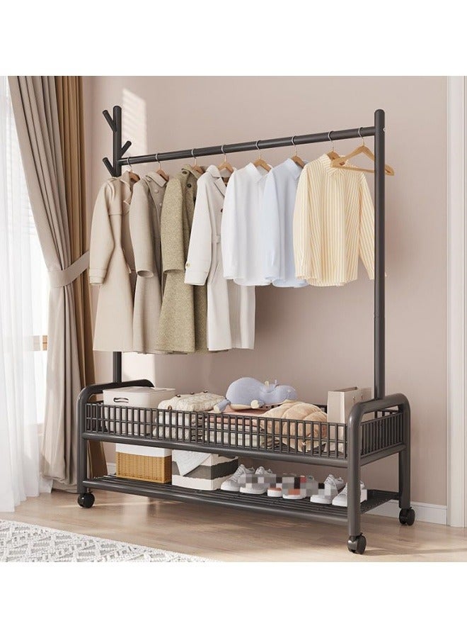 GGEROU Rolling Garment Rack with Wheels, Heavy Duty Clothes Rack with Storage Basket and Coat Rack, Freestanding Metal Wardrobe Storage for Hanging Clothes, Black  - Image 1
