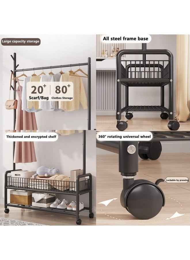 GGEROU Rolling Garment Rack with Wheels, Heavy Duty Clothes Rack with Storage Basket and Coat Rack, Freestanding Metal Wardrobe Storage for Hanging Clothes, Black  - Image 4