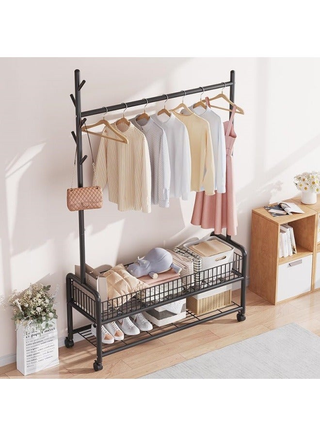 GGEROU Rolling Garment Rack with Wheels, Heavy Duty Clothes Rack with Storage Basket and Coat Rack, Freestanding Metal Wardrobe Storage for Hanging Clothes, Black  - Image 2