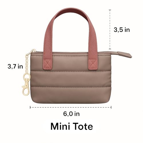 MyfavoriteK Mini Puffer Tote Bag Keychain Puffy Purse Keyring with Gold Heart Charm Cute Bag Charm Gift for Women Girls Teens Key Ring (Brown) - Image 5