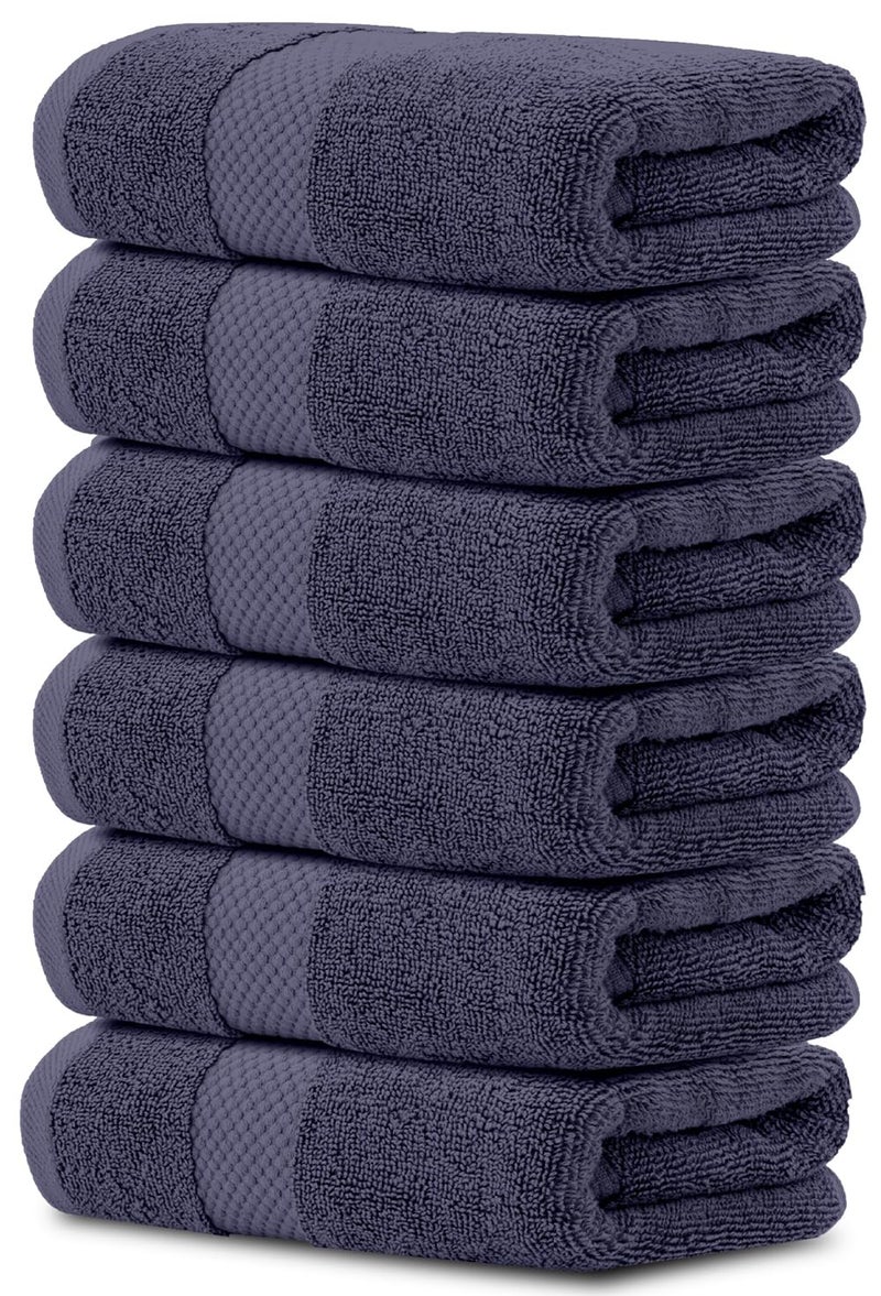 White Classic Luxury Hand Towels | Cotton Hotel spa Bathroom Towel | 16x30 | 6 Pack | Navy Blue - Image 1