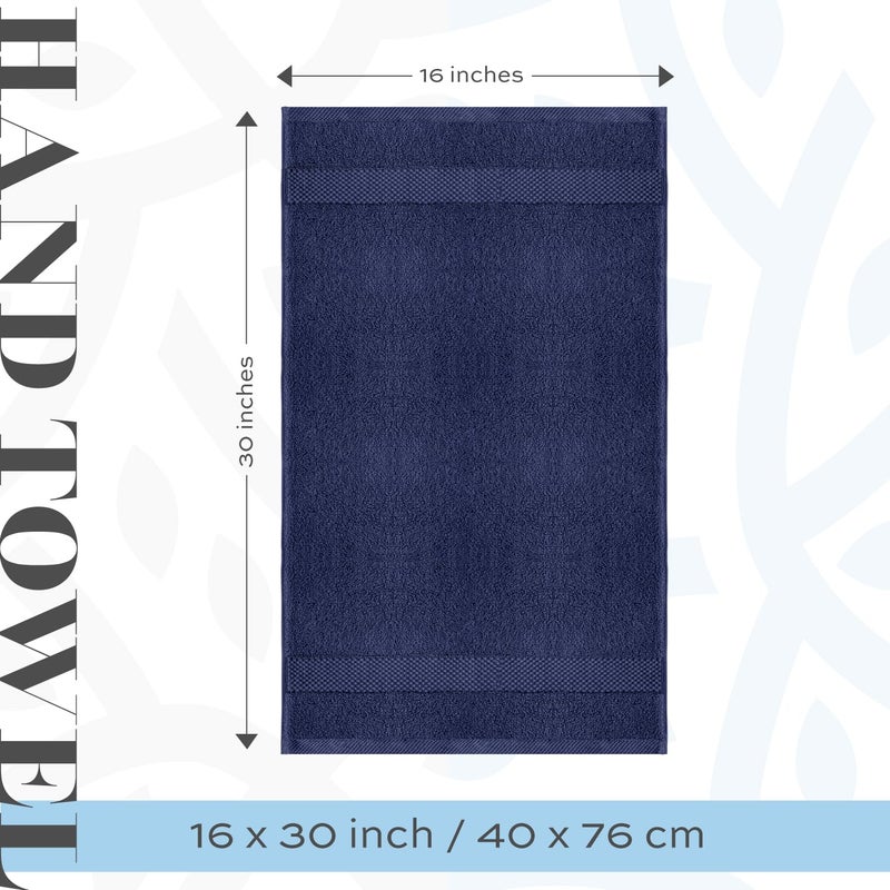 White Classic Luxury Hand Towels | Cotton Hotel spa Bathroom Towel | 16x30 | 6 Pack | Navy Blue - Image 4