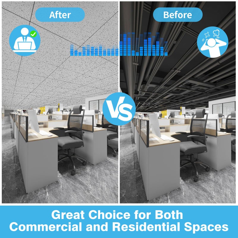 Art3d Pro Drop Ceiling Tiles 2ft x 2ft, 12-Pack Waterproof Polyester Ceiling Panels for Office Basement Kitchen Recording Room, Reusable,Covers 48 Sq.Ft, White Stucco Printing - Image 2