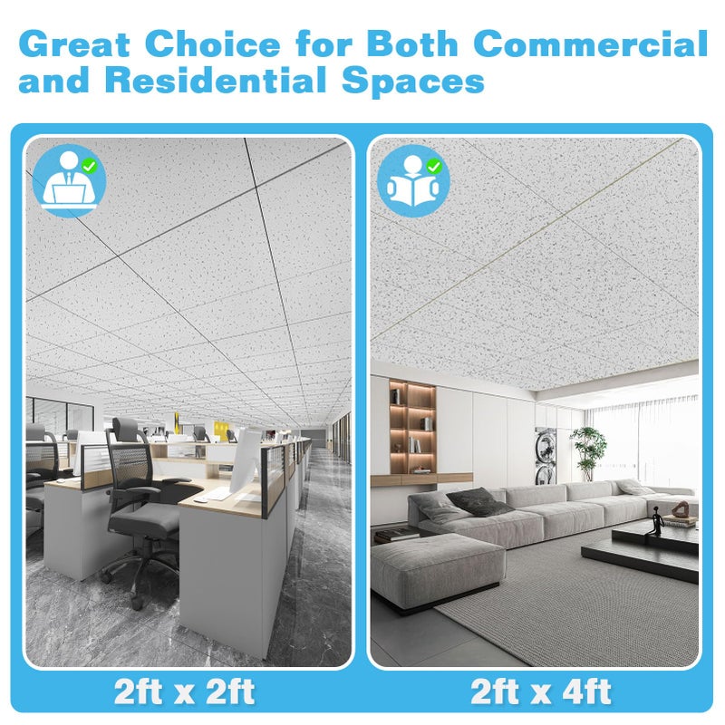Art3d Pro Drop Ceiling Tiles 2ft x 2ft, 12-Pack Waterproof Polyester Ceiling Panels for Office Basement Kitchen Recording Room, Reusable,Covers 48 Sq.Ft, White Stucco Printing - Image 3