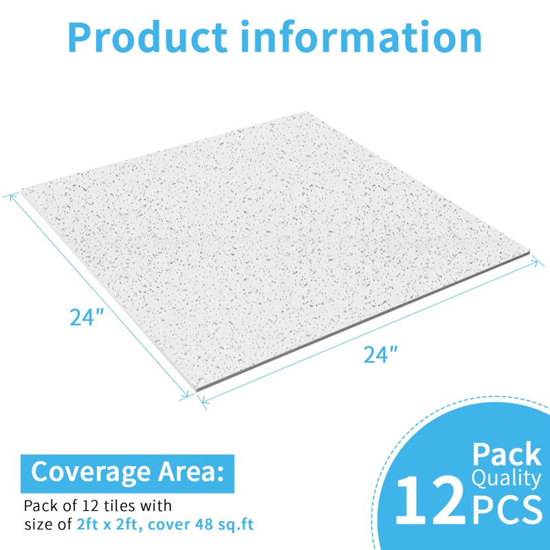 Art3d Pro Drop Ceiling Tiles 2ft x 2ft, 12-Pack Waterproof Polyester Ceiling Panels for Office Basement Kitchen Recording Room, Reusable,Covers 48 Sq.Ft, White Stucco Printing - Image 5