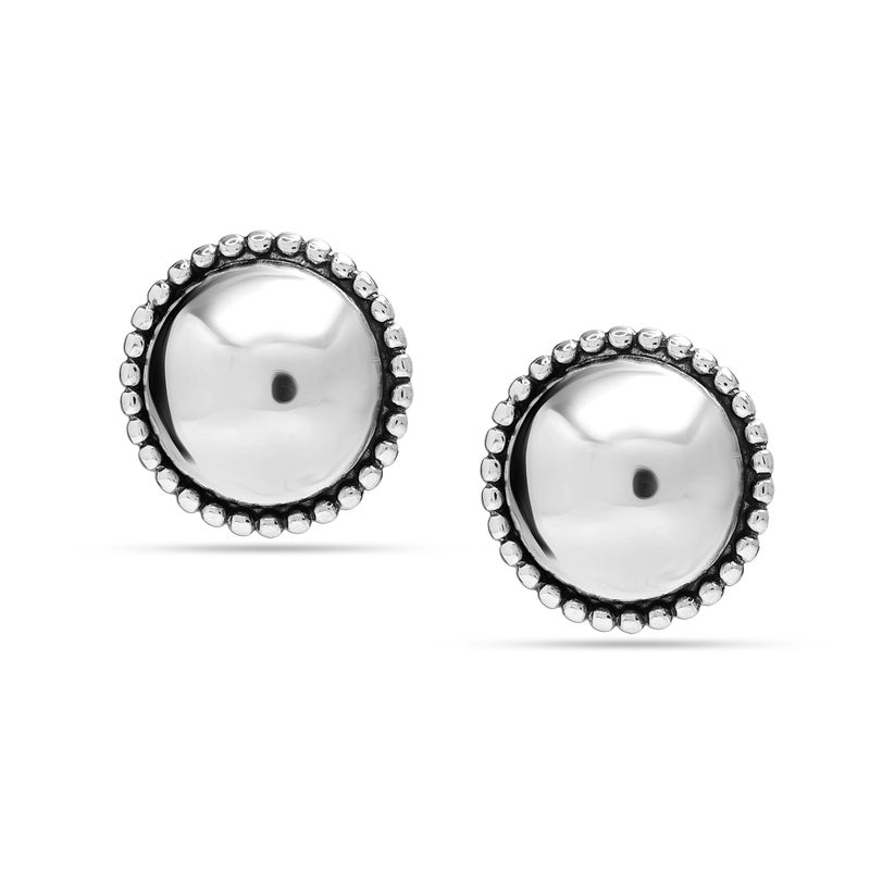LeCalla 925 Sterling Silver Omega Back Earrings Jewelry Medium Large Two-Tone Round Antique Dome Omega-Clip Back Stud Earring for Women - 15MM - Image 3