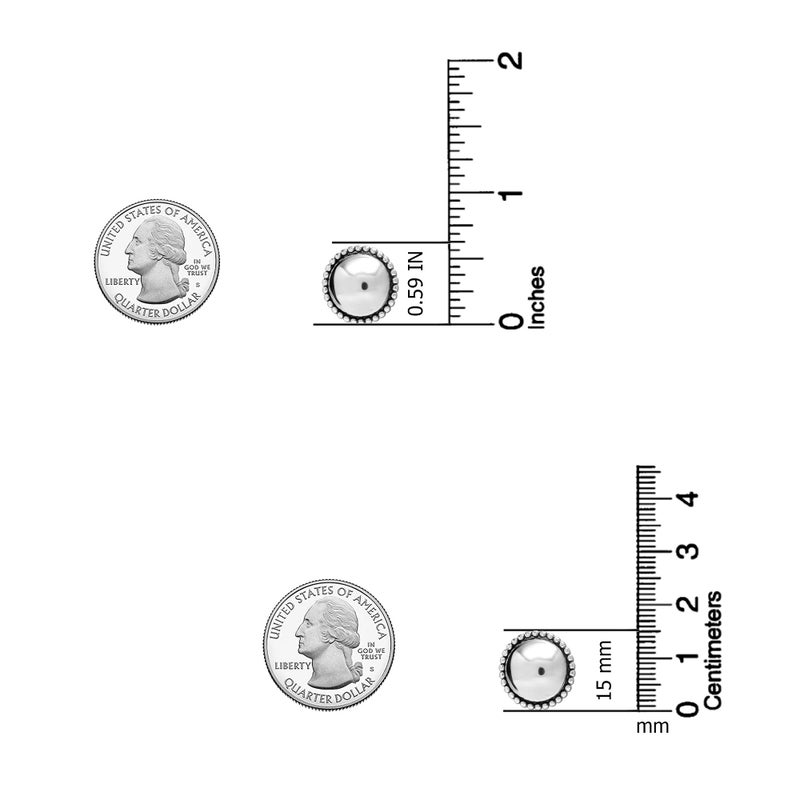 LeCalla 925 Sterling Silver Omega Back Earrings Jewelry Medium Large Two-Tone Round Antique Dome Omega-Clip Back Stud Earring for Women - 15MM - Image 4