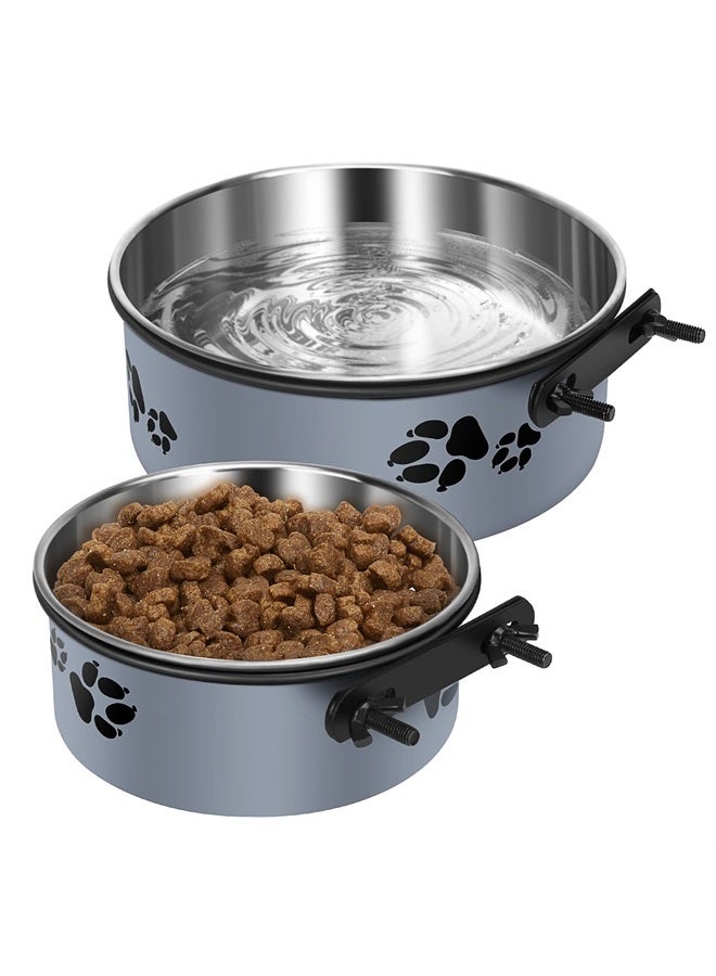 ShineMe Kennel Water Bowl, ShineMe Stainless Steel Pet Food and Water Feeder Dishes - Attachable Dog Crate Bowls Hanging 2 Pack No Spill for Medium & Large Dogs (7.1x2.9” & 5.5x2.4”) - Image 1