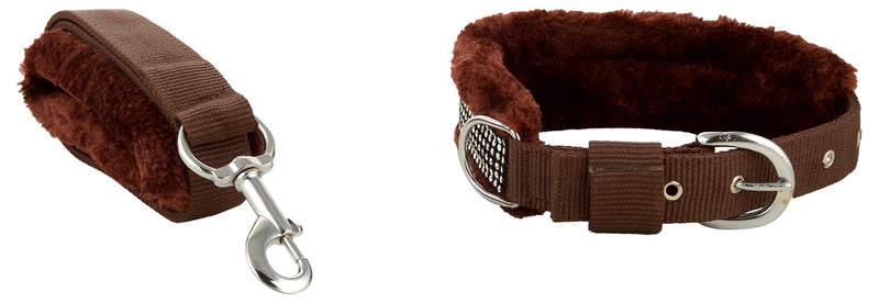 Skora Brown Fancy Dog Collar & Leash with Soft Fur - Medium 1.25 Inch Brown - Image 2