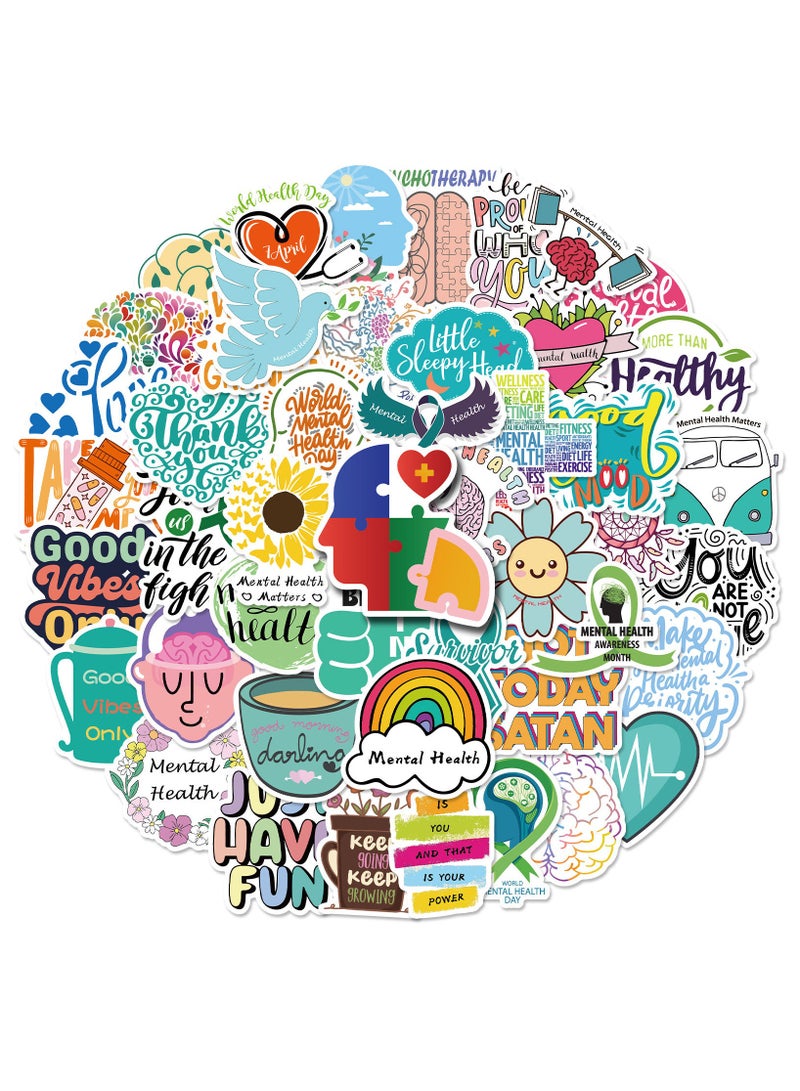 ORAINBOW Mental Health Stickers Mental Health Matters Stickers 50pcs Mental Health Decals Vinyl Waterproof Stickers for Water Bottle Laptop Phone Therapist Gifts Mental Health Items Bulk for Adult Teens Kids - Image 1