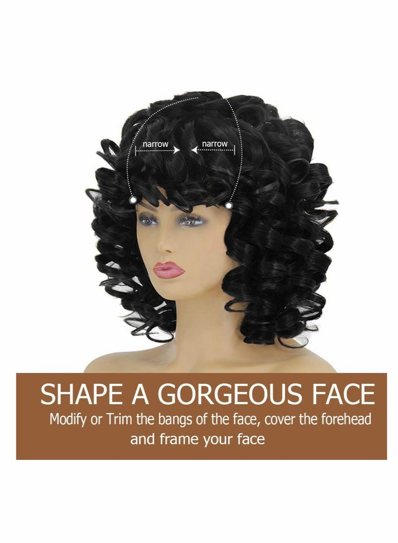 SOLARAE Short Curly Afro Wigs for Black Women 14'' Kinky Curly Wavy Black Wig with Bangs, Fashion Natural Looking Synthetic Hair Replacement Wigs Heat Resistant for Daily Party - Image 4