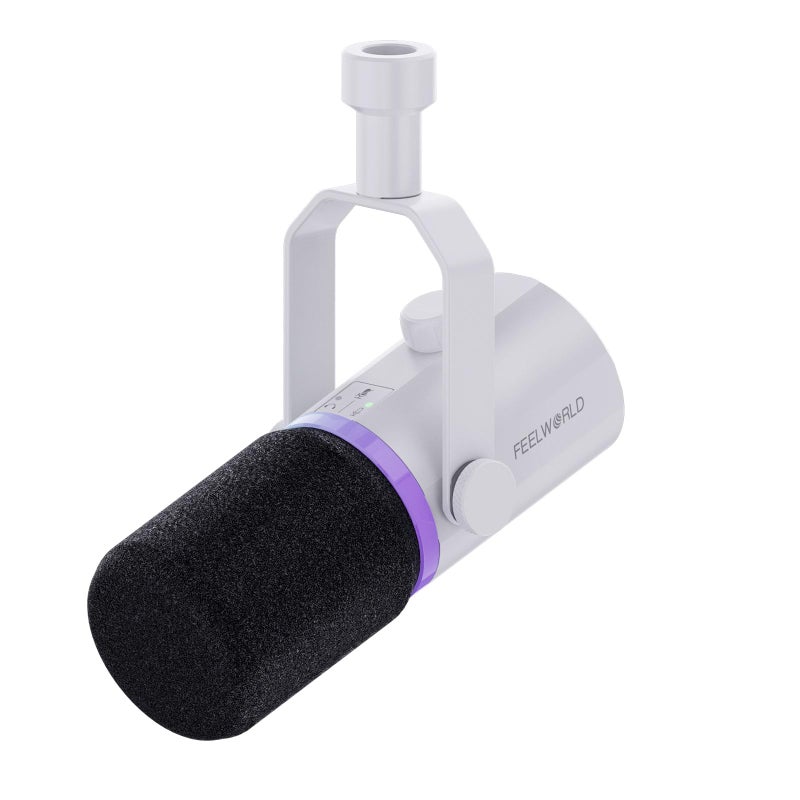FEELWORLD PM1 XLR USB Dynamic Microphone Gifts for Podcast Recording PC Computer Gaming Live Streaming Vocal VoiceOver Studio Metal Mic with RGB Light Mute Button Headphones Jack White - Image 2