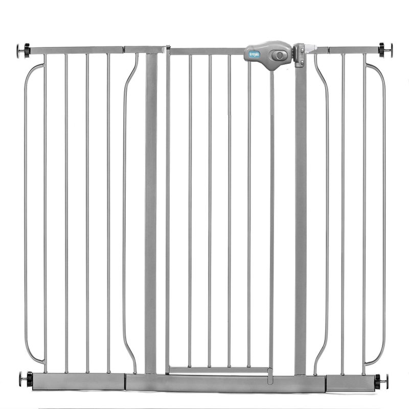 Regalo Easy Step 49Inch Extra Wide Baby Gate Includes 4Inch and 12Inch Extension Kit 4 Pack of Pressure Mount Kit and 4 Pack of Wall Mount Kit Platinum Total Pack of 1