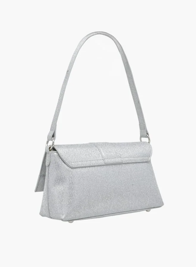 Flora Bella By Shoexpress Women Textured Shoulder Bag with Magnetic Button Closure