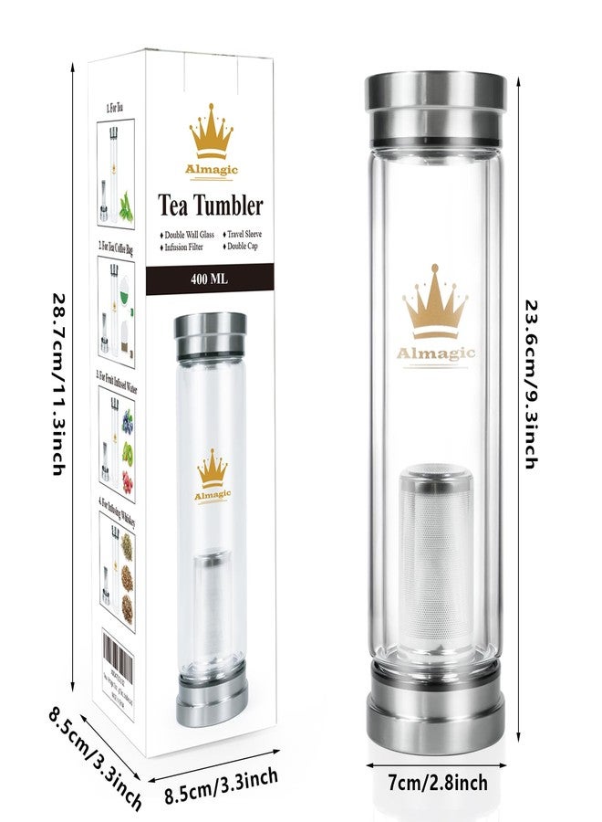 Almagic Tea Infuser Bottle for Loose Leaf Teas, 400 ml / 13.5 fl oz Double Wall Glass Tea Bottle with Infuser, Insulated Tea Tumbler with Infuser, Leak Proof Water Bottle with Protective Travel Sleeve - Image 3