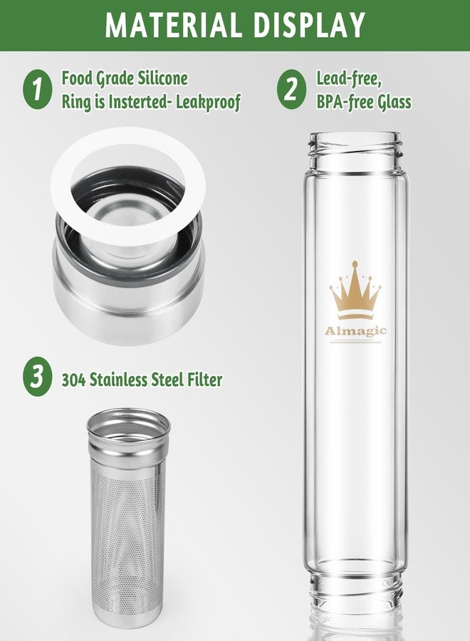 Almagic Tea Infuser Bottle for Loose Leaf Teas, 400 ml / 13.5 fl oz Double Wall Glass Tea Bottle with Infuser, Insulated Tea Tumbler with Infuser, Leak Proof Water Bottle with Protective Travel Sleeve - Image 5