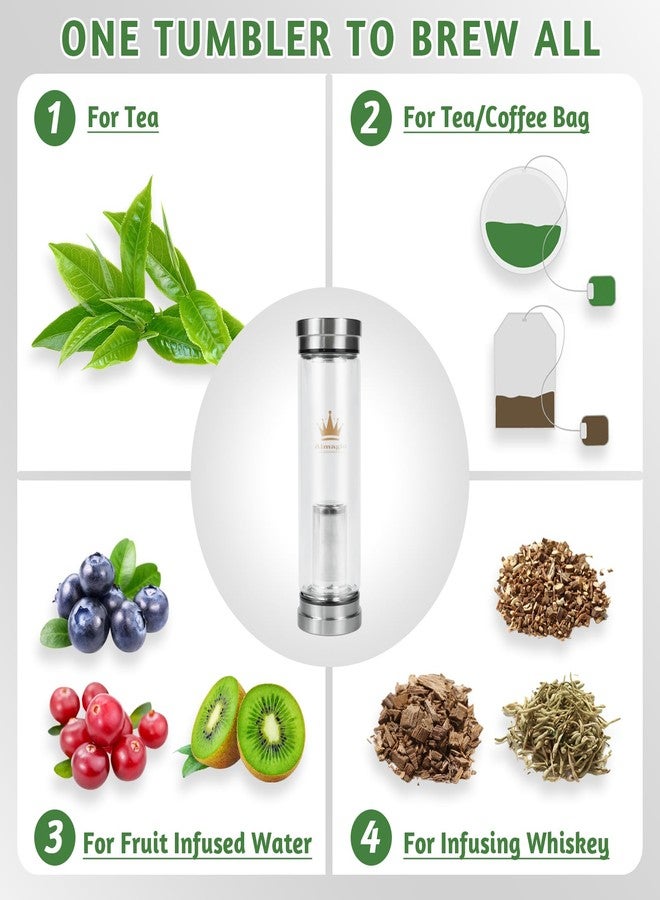 Almagic Tea Infuser Bottle for Loose Leaf Teas, 400 ml / 13.5 fl oz Double Wall Glass Tea Bottle with Infuser, Insulated Tea Tumbler with Infuser, Leak Proof Water Bottle with Protective Travel Sleeve - Image 4