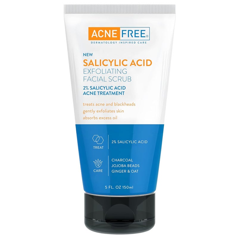AcneFree Acne Free Salicylic Acid Exfoliating Face Scrub 2 BHA Blackhead Remover  Acne Treatment Deep Cleanse with Charcoal  Jojoba Beads Gentle Exfoliation with Ginger  Oats 5 Ounce 