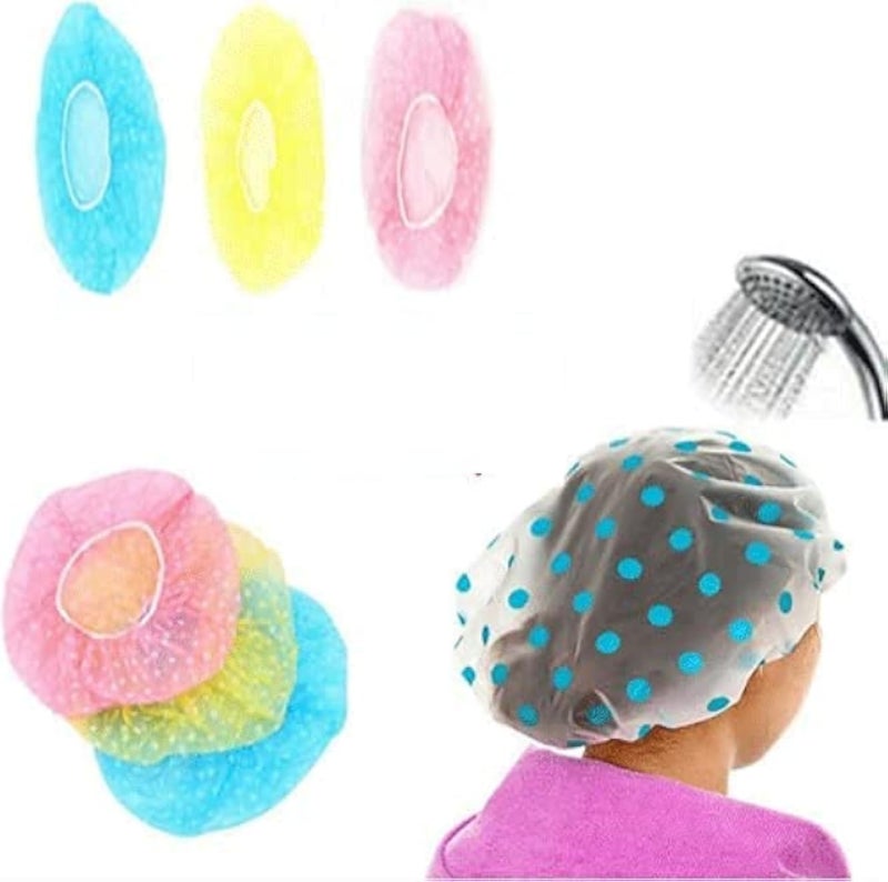 Shower Caps for Women Long Hair with Elastic Band Waterproof & Reusable Bath Cap Environmental Protection PVC Hair Bath Caps Ideal for Women Girls Kids Spa Salon (Pack of 3)
