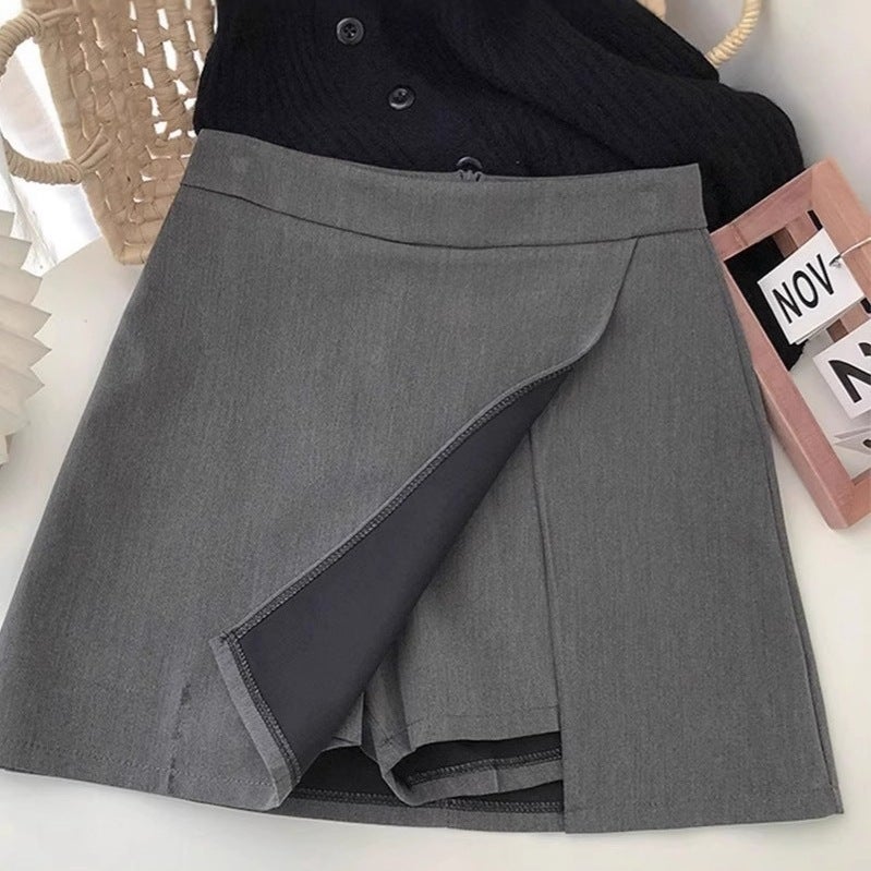 Women's High-Waist A-Line Short Skirt with Zipper, Solid Color Polyester - Image 4