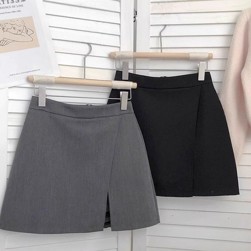 Women's High-Waist A-Line Short Skirt with Zipper, Solid Color Polyester - Image 1