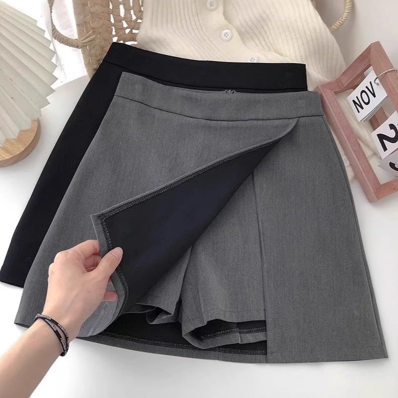 Women's High-Waist A-Line Short Skirt with Zipper, Solid Color Polyester - Image 2
