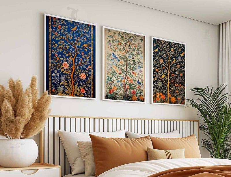 TNESSENTIAL Indian Floral Set of 3 Prints, Indian Decor, Floral Wall Art, Vintage Cultural Art, Wall Art Decor, Traditional Pichwai Art, Indian Gift - Image 2