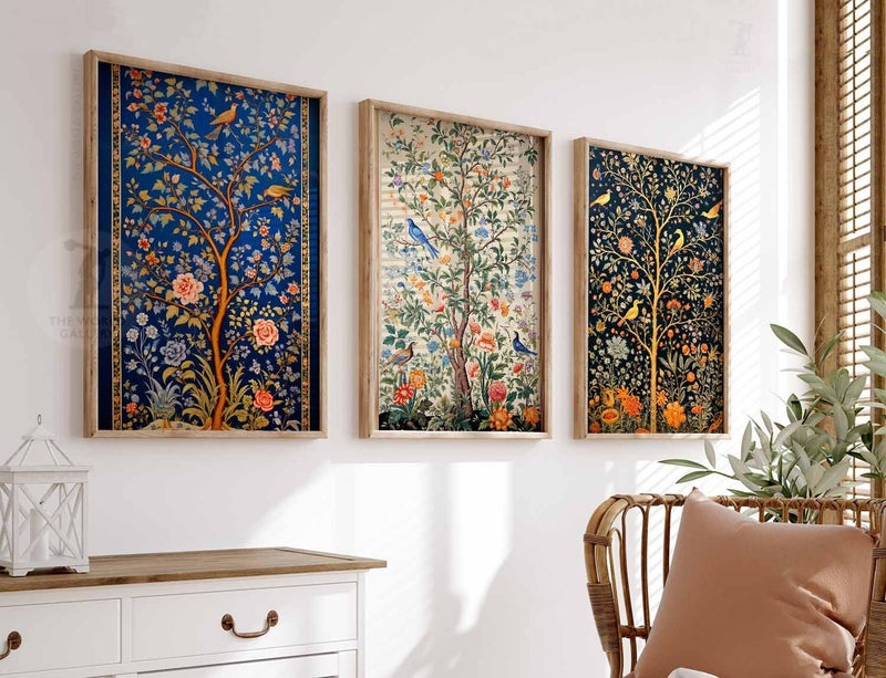 TNESSENTIAL Indian Floral Set of 3 Prints, Indian Decor, Floral Wall Art, Vintage Cultural Art, Wall Art Decor, Traditional Pichwai Art, Indian Gift - Image 3
