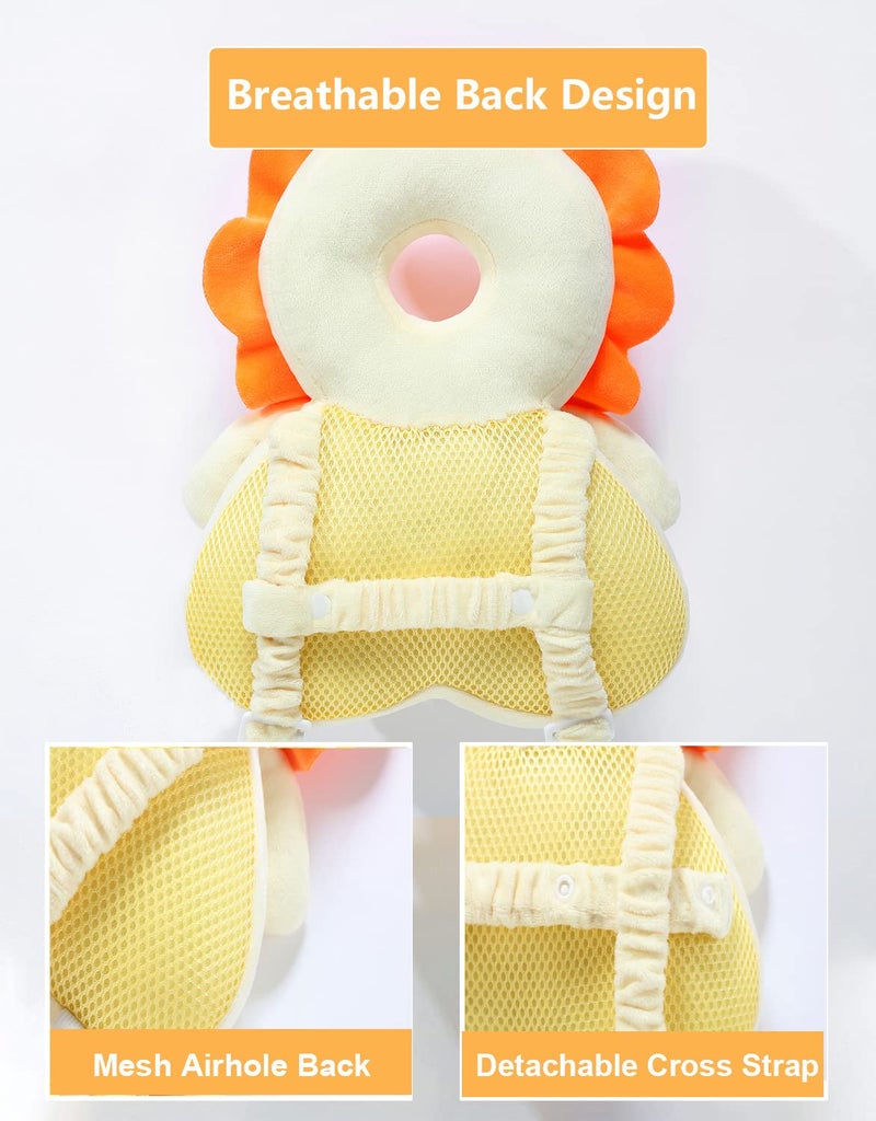 JunNeng Baby Head Protector Backpack with Squeaker，Toddler Head Safety Protection Cushion, Yellow Lion - Image 4