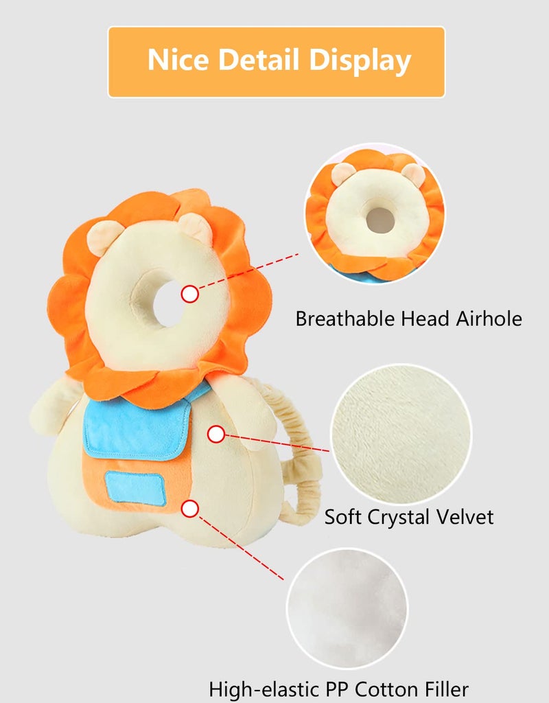 JunNeng Baby Head Protector Backpack with Squeaker，Toddler Head Safety Protection Cushion, Yellow Lion - Image 5