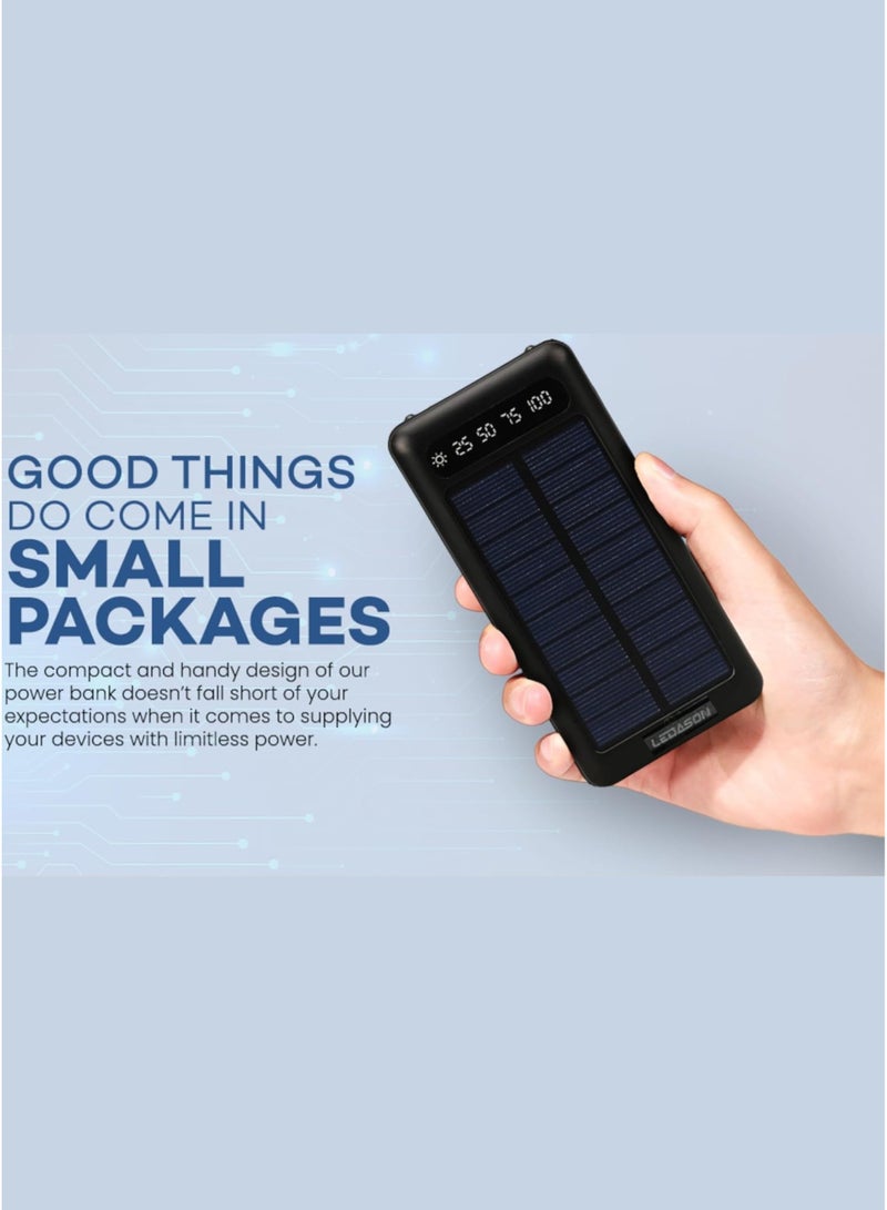 LEDASON بنك الطاقة الشمسية ليداسون 10000 مللي أمبير/ساعة - 4 كابلات مدمجة (USB، Type-C، Mini، Lightning)، مصابيح LED مزدوجة، شاشة عرض، شحن سريع 2.4 أمبير - Image 4