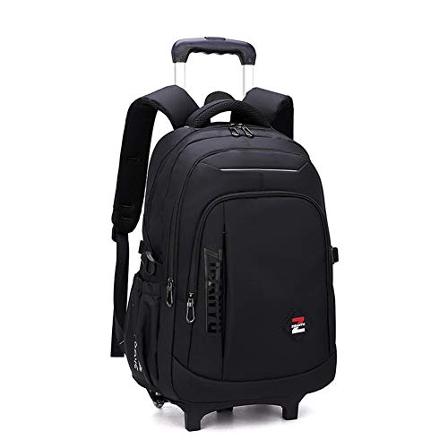 VIDOSCLA Black Kids Boys Rolling Backpack Teens Carry-on Luggage with Wheels Trolly BookBag for School-2 Wheels - Image 1