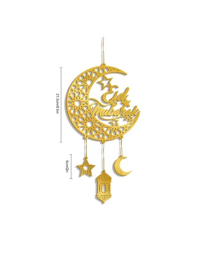 1PC Eid Mubarak Acrylic Gold Moon Star Lantern Hanging Pendant – Ramadan Kareem Islamic Hanging Ornament Decor - Image 2
