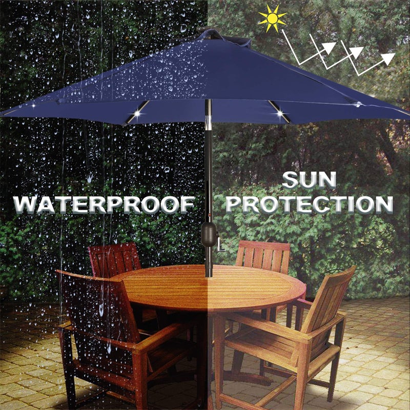 Blissun 7.5 ft Solar Umbrella 18 LED Lighted Patio Umbrella Table Market Umbrella with Tilt and Crank Outdoor Umbrella for Garden, Deck, Backyard, Pool and Beach (Navy Blue) - Image 3