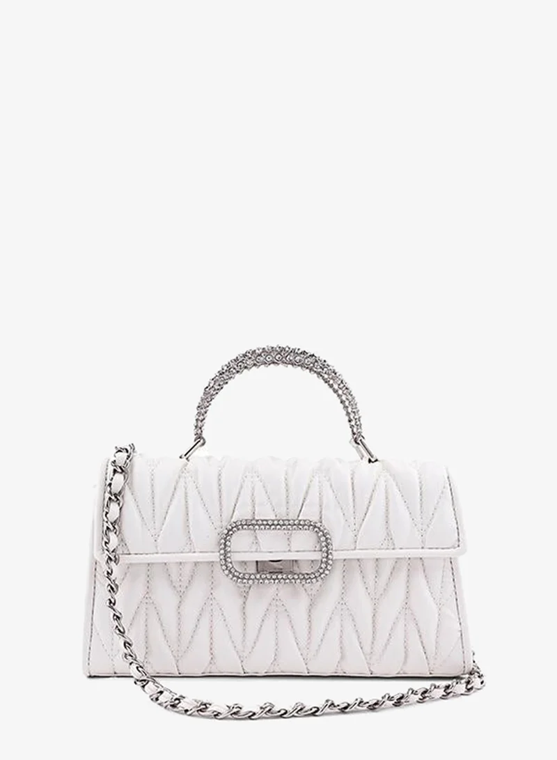 Cuple White Cuple Textured Zip Shoulder Bag for Women | Best Price UAE