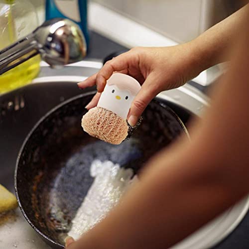 Ramkuwar with device of R Ramkuwar Eggshell Cleaning Brush Cute Cartoon Kitchen Scrubber with Detachable Handle Fiber Ball Multipurpose Dish, Pot Cleaning Tool (Pink) - Image 4