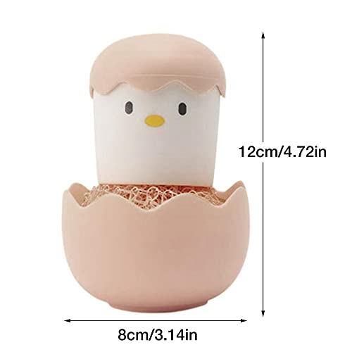 Ramkuwar with device of R Ramkuwar Eggshell Cleaning Brush Cute Cartoon Kitchen Scrubber with Detachable Handle Fiber Ball Multipurpose Dish, Pot Cleaning Tool (Pink) - Image 2