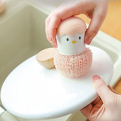 Ramkuwar with device of R Ramkuwar Eggshell Cleaning Brush Cute Cartoon Kitchen Scrubber with Detachable Handle Fiber Ball Multipurpose Dish, Pot Cleaning Tool (Pink) - Image 5