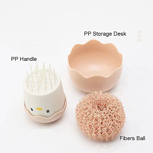 Ramkuwar with device of R Ramkuwar Eggshell Cleaning Brush Cute Cartoon Kitchen Scrubber with Detachable Handle Fiber Ball Multipurpose Dish, Pot Cleaning Tool (Pink) - Image 3