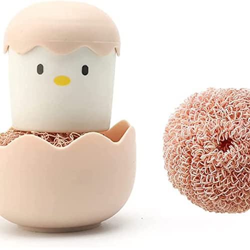 Ramkuwar with device of R Ramkuwar Eggshell Cleaning Brush Cute Cartoon Kitchen Scrubber with Detachable Handle Fiber Ball Multipurpose Dish, Pot Cleaning Tool (Pink) - Image 1