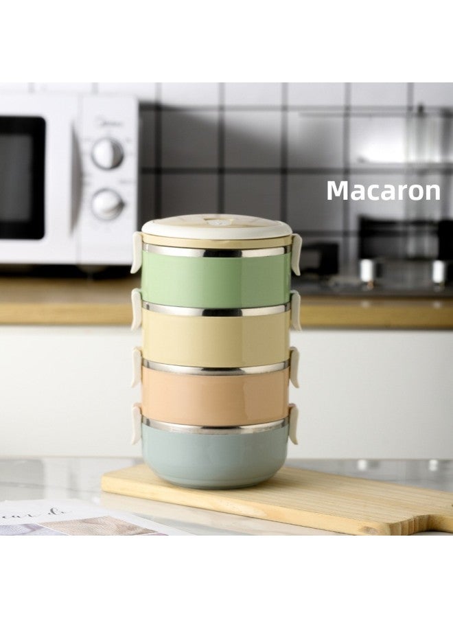 Student Stainless Steel Lunch Box Round Lunch Box Nordic Insulated Lunch Box Gift Multi-Layer Printed Logo Activity Push-Specifications:Four Floors-Color:18cm Candy Color Large Size - Image 2
