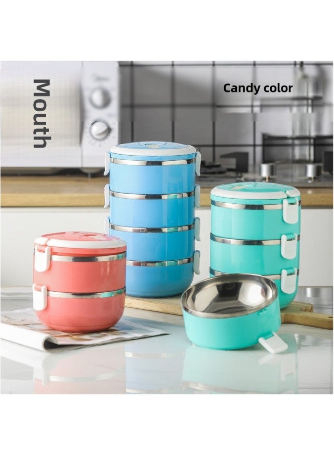Student Stainless Steel Lunch Box Round Lunch Box Nordic Insulated Lunch Box Gift Multi-Layer Printed Logo Activity Push-Specifications:Four Floors-Color:18cm Candy Color Large Size - Image 4