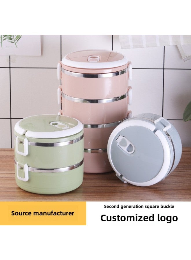 Student Stainless Steel Lunch Box Round Lunch Box Nordic Insulated Lunch Box Gift Multi-Layer Printed Logo Activity Push-Specifications:Four Floors-Color:18cm Candy Color Large Size - Image 1