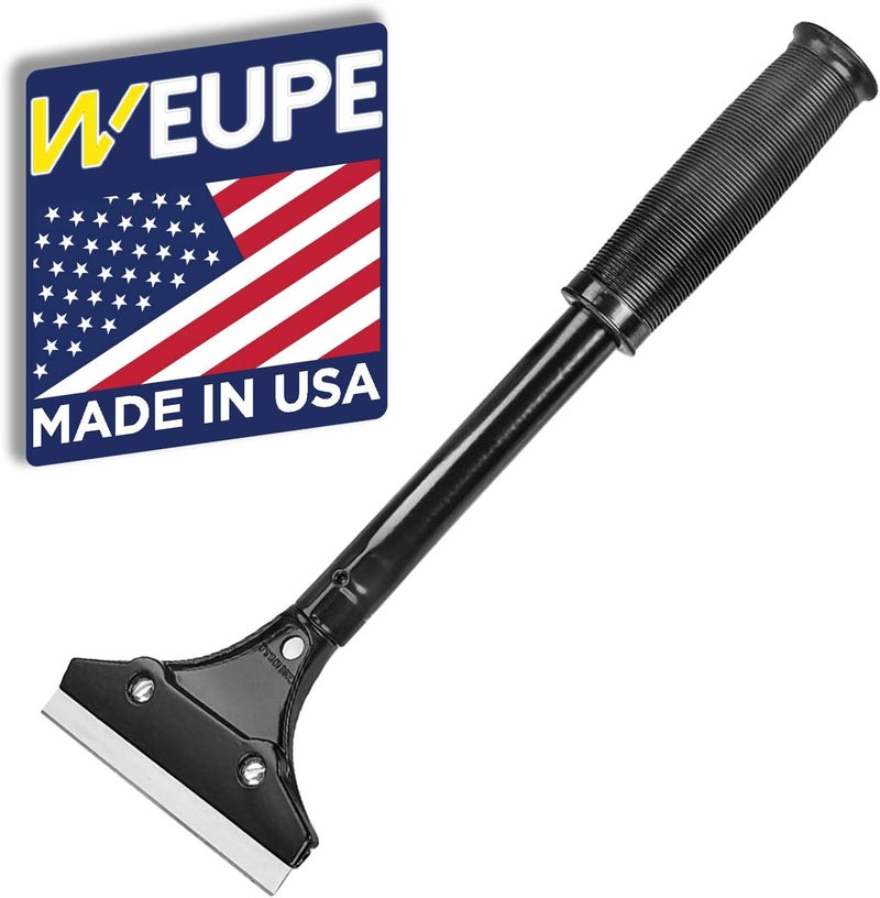 WEUPE Razor Blade Scraper, 4-inch Heavy Duty Long-Handle Scraper for Wallpaper, Paint, Floor, Tile and Windows, Rubber Grip, Made in USA - Image 1