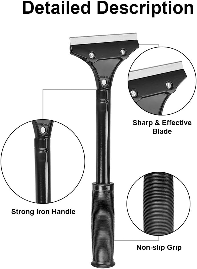 WEUPE Razor Blade Scraper, 4-inch Heavy Duty Long-Handle Scraper for Wallpaper, Paint, Floor, Tile and Windows, Rubber Grip, Made in USA - Image 2