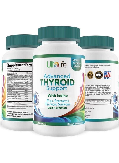 Thyroid Support For Women & Men Advanced Thyroid Supplement Assist Metabolism Hormone Balance Better Energy Focus Safe Natural Low Thyroid Supplements Complex Iodine B12 Zinc 60 Capsules