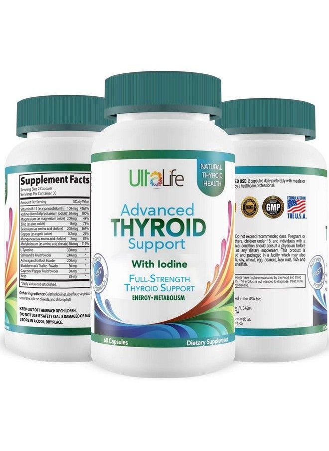 UltaLife - Thyroid Support For Women & Men Advanced Thyroid Supplement Assist Metabolism Hormone Balance Better Energy Focus Safe Natural Low Thyroid Supplements Complex Iodine B12 Zinc 60 Capsules - Image 1